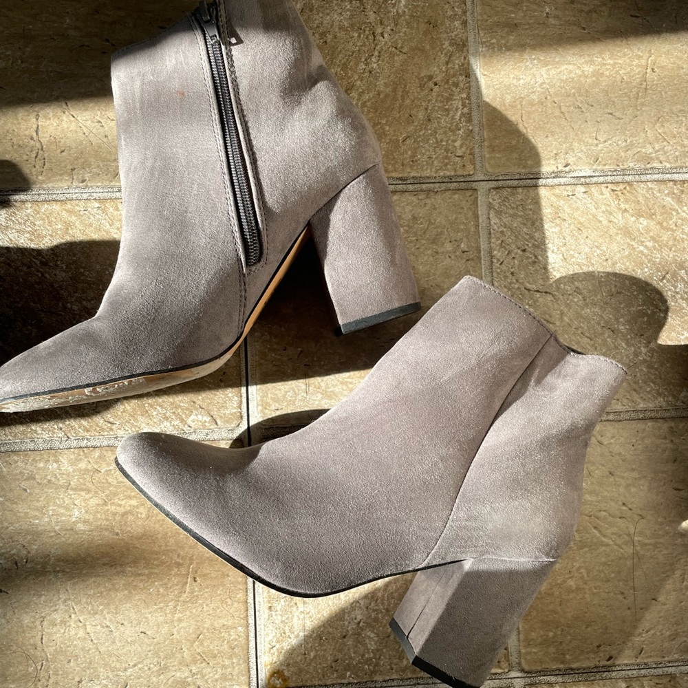 Express Gray Suede Block Heel Ankle Boot